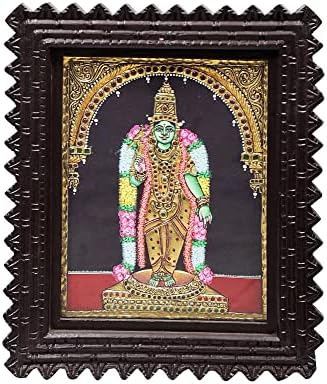 הודו האקזוטי 11 x 13 אלת Meenakshi Tanjore ציור | צבעים מסורתיים עם זהב 24 קראט | מסגרת עץ טיק | ז